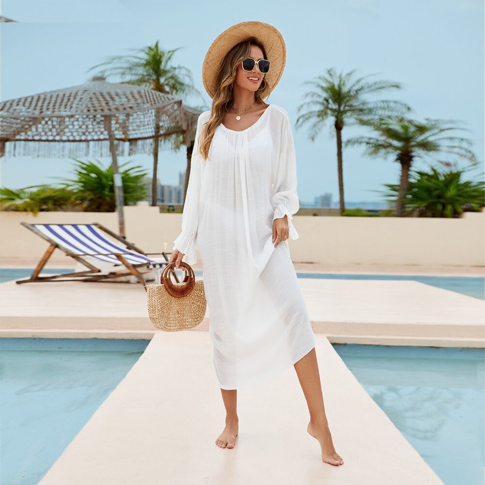 Women's Home Dresses Round Neck Deep V Big Backless Bikini Outer Coverups